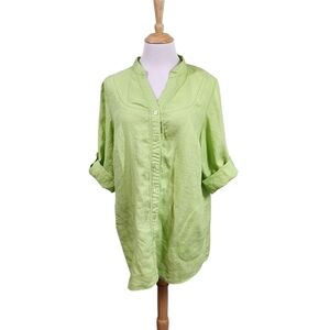 Carol Reed Linen Lime Green Women's Blouse, Sz 1X